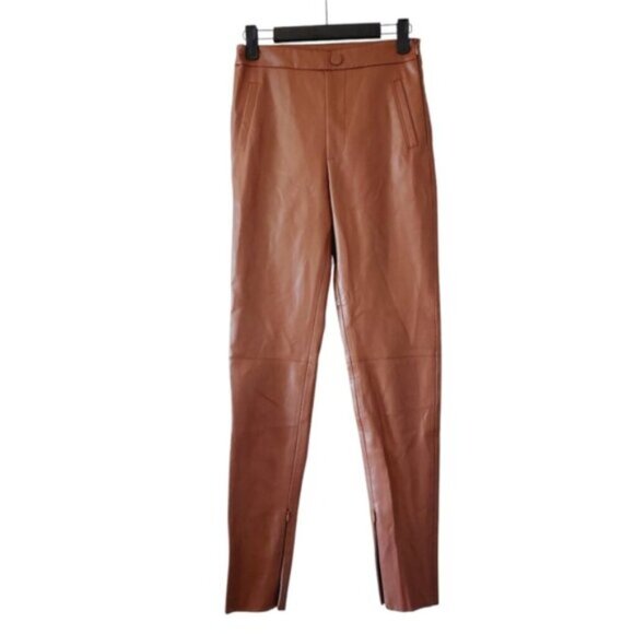 NWOT Zara Faux Leather Ankle Zip High Rise Pants XS - Picture 2 of 7